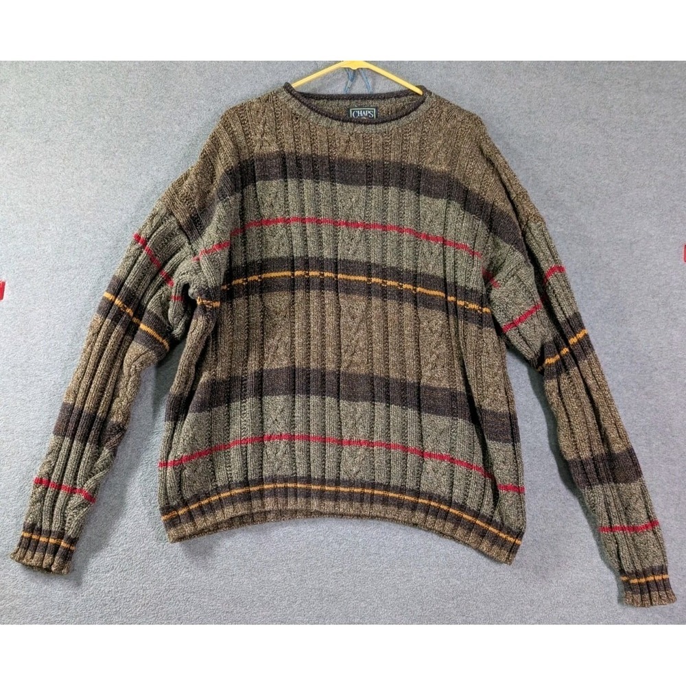 VTG Chaps Ralph Lauren USA Made Cotton Cable Knit Sweater XL Grandpa Grunge